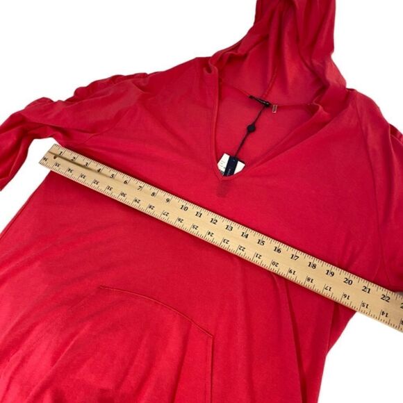 1421 Magaschoni Ruched Hot Pink Size XL V Neck Hood Top Kangaroo  Pocket NWT - Picture 3 of 8
